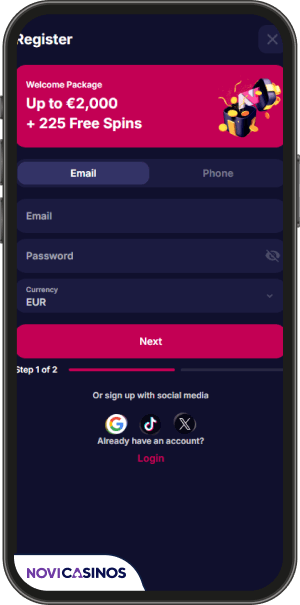 proces registracije nv casino