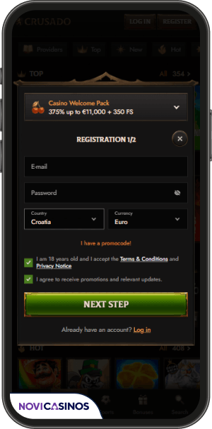 proces registracije crusado casino