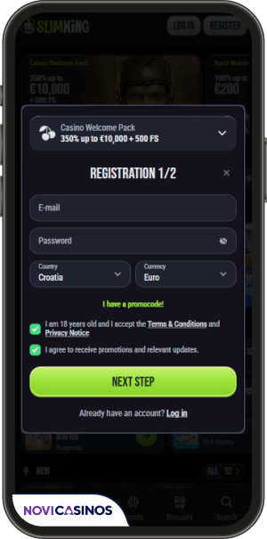 proces registracije slimking casino