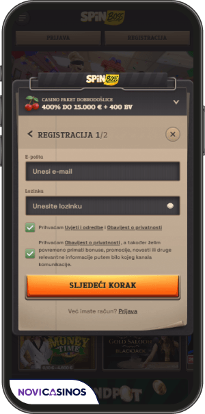 proces registracije spinboss casino