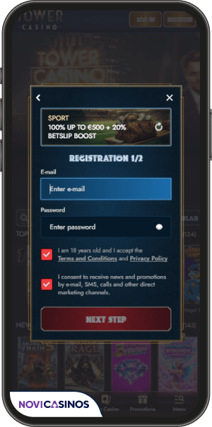 proces registracije towercasino